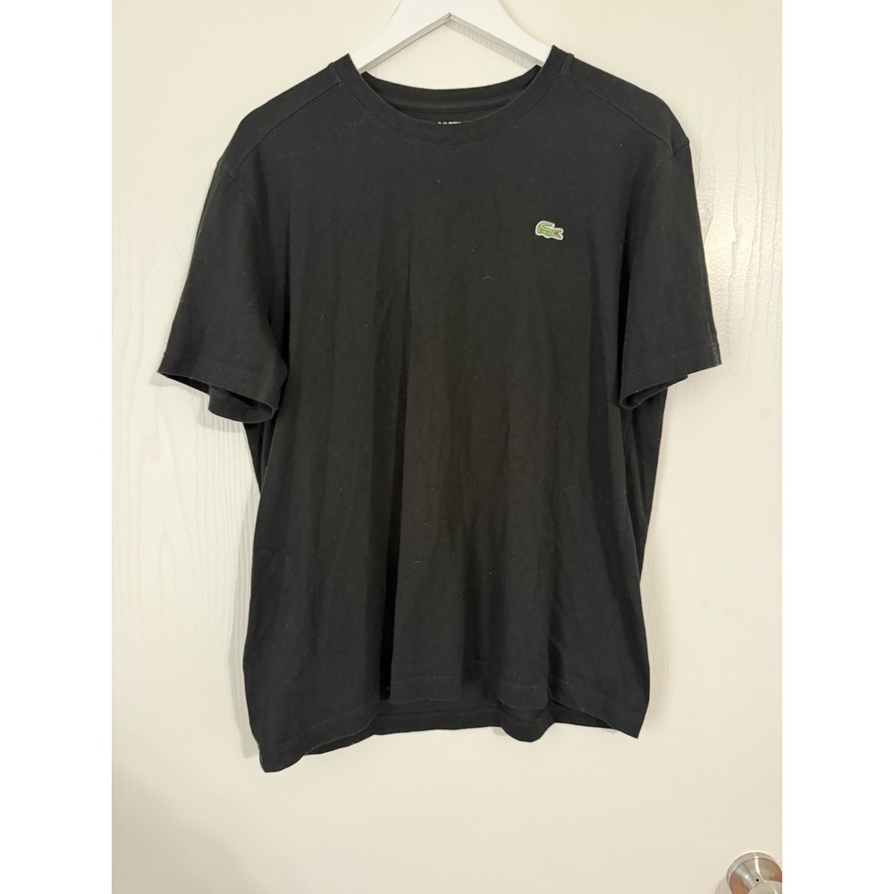 LACOSTE Men T-Shirt Size Large Black Short Sleeve Crew Neck Casual Logo